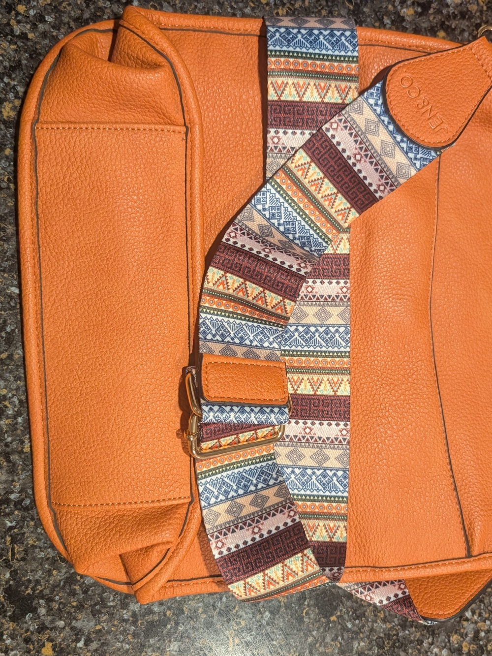 Jen & Co Chloe Crossbody Bag in Burnt orange with Patterned Guitar Strap - Picture 4 of 4